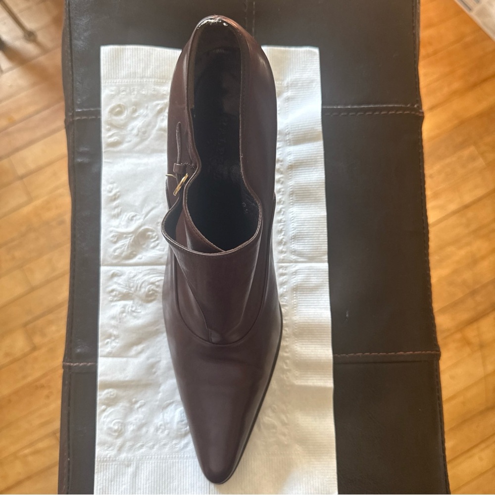 Ralph Lauren Brown Leather Pointed Toe Ankle Bootie